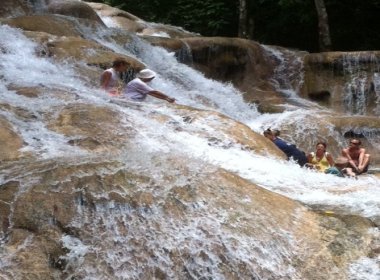Sitting in the water at Dunn's River Falls